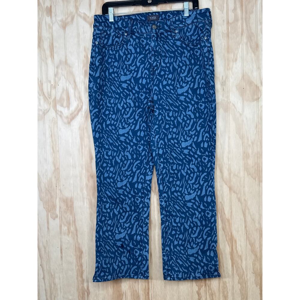NYDJ 14 Blue Animal Print Maryland Straight Jeans Lift Tuck Technology